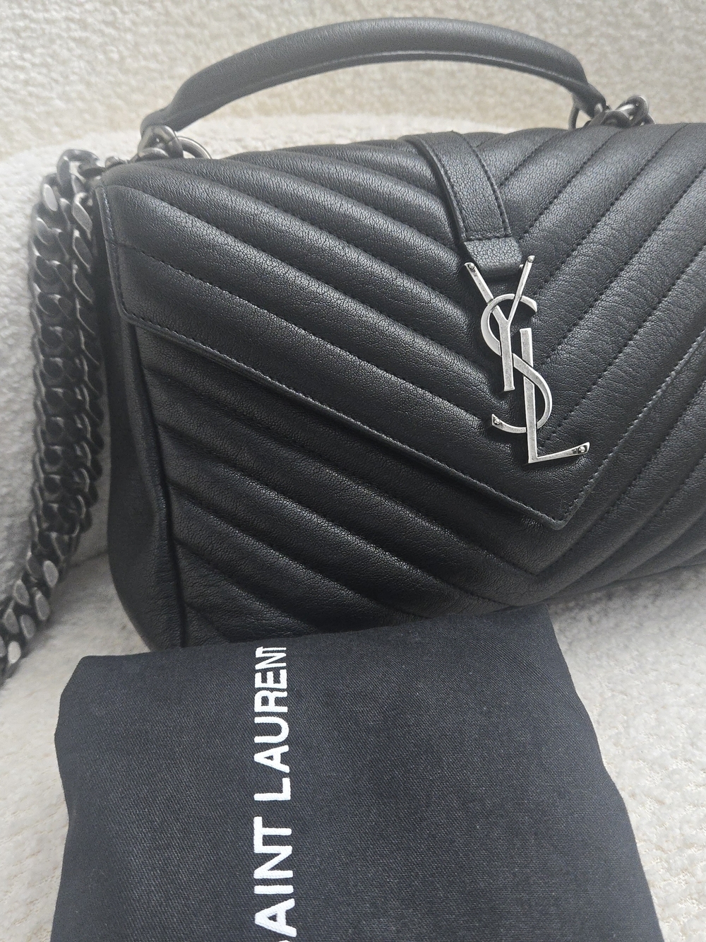 SAINT LAURENT YSL COLLEGE Bag – Black Quilted Leather 🖤 - Picture 6 of 17